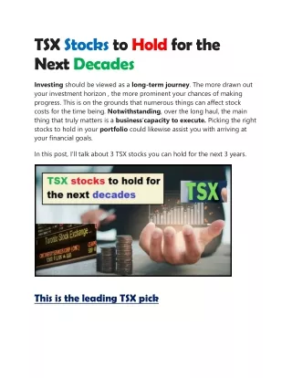 TSX Stocks to Hold for the Next Decades