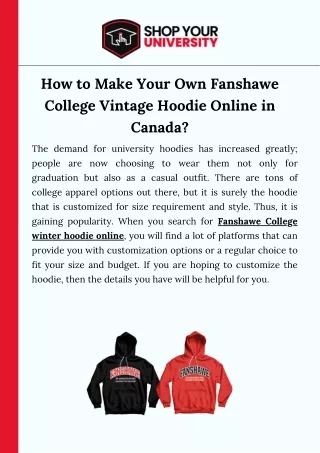 How to Make Your Own Fanshawe College Vintage Hoodie Online in Canada