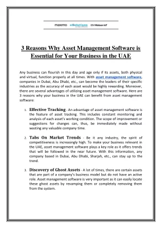 3 Reasons Why Asset Management Software is Essential for Your Business in the UAE