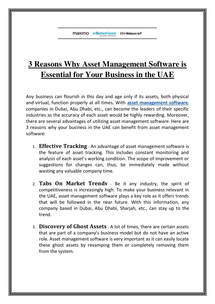 3 reasons why asset management software