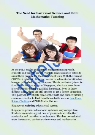 The Need for East Coast Science and PSLE Mathematics Tutoring