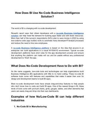 how does bi use no code business intelligence