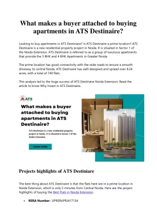 What makes a buyer attached to buying apartments in ATS Destinaire