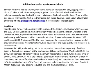 All-time best cricket sportsperson in India