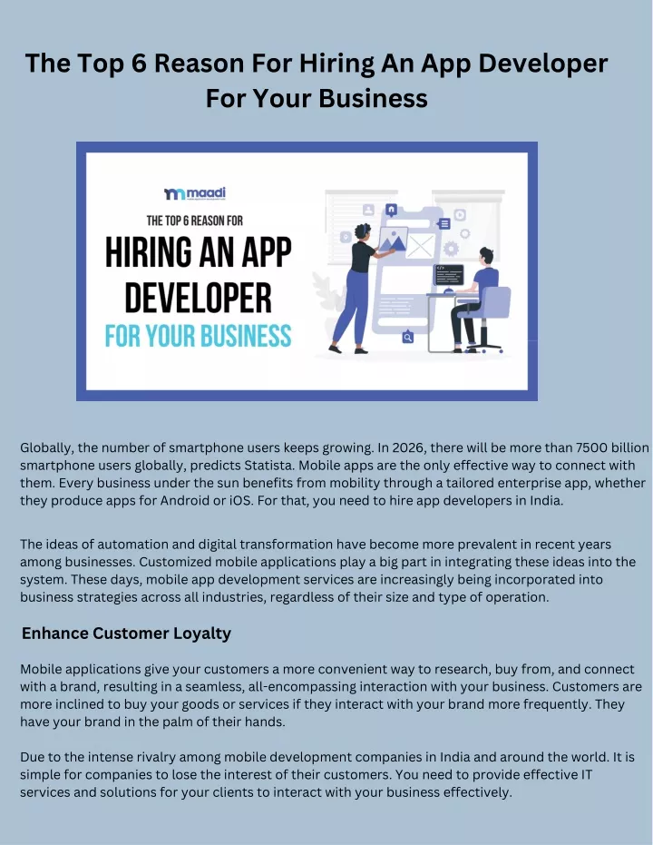 the top 6 reason for hiring an app developer