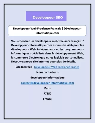 Développeur Seo Freelance Français | Développeur-informatique.com