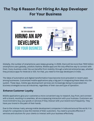 Top 6 Reason For Hiring An App Developer For Your Business