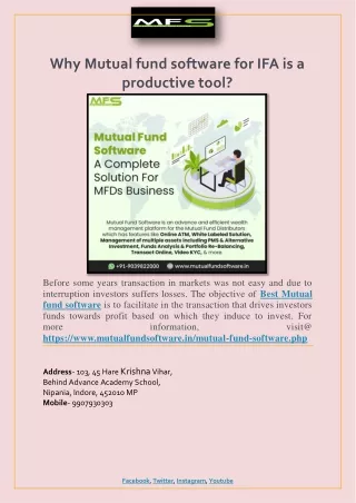 why mutual fund software for ifa is a productive