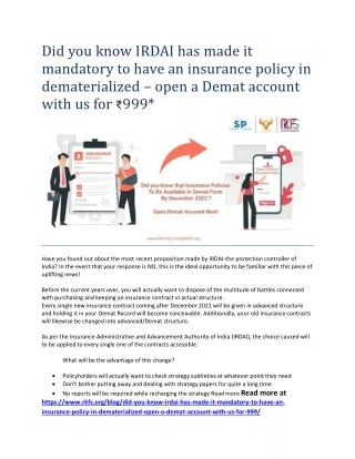 Did you know IRDAI has made it mandatory to have an insurance policy in dematerialized