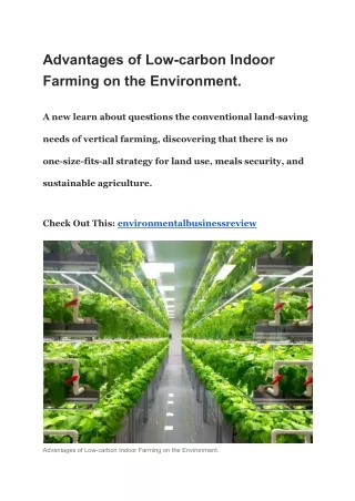 Advantages of Low-carbon Indoor Farming on the Environment.
