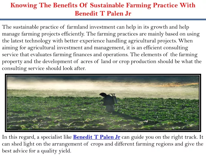 knowing the benefits of sustainable farming