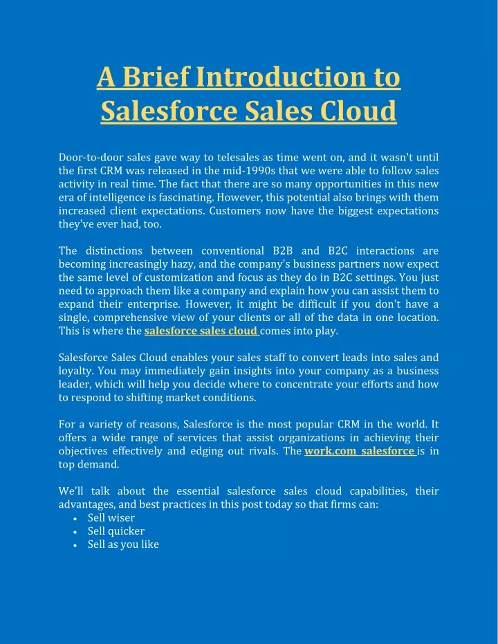 a brief introduction to salesforce sales cloud