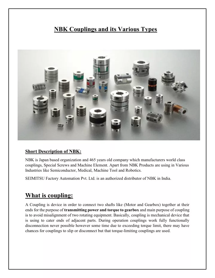 nbk couplings and its various types