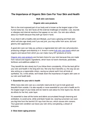 The Importance of Organic Skin Care For Your Skin and Health