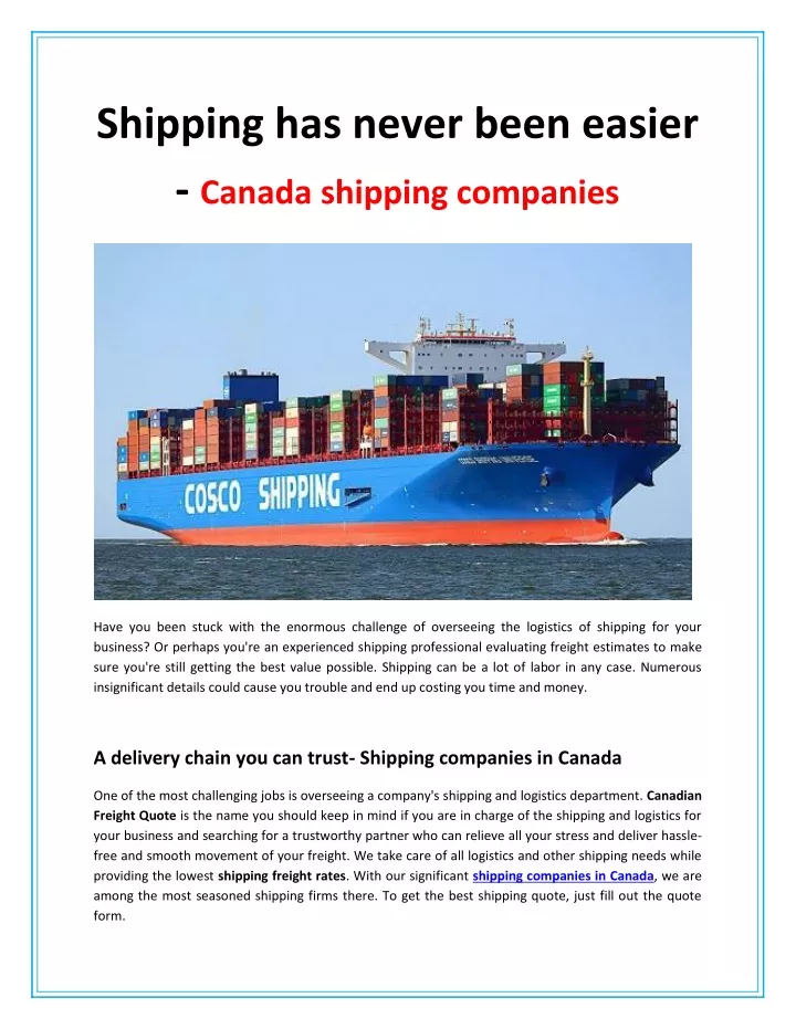 shipping has never been easier canada shipping