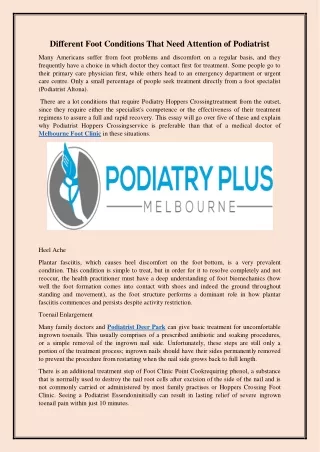 Different Foot Conditions That Need Attention of Podiatrist