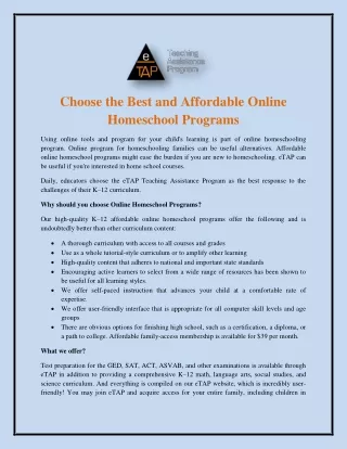 Affordable Online Homeschool Programs