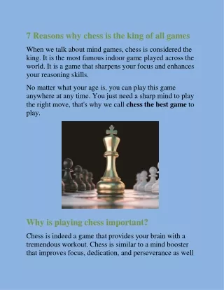 7 Reasons why chess is the king of all games