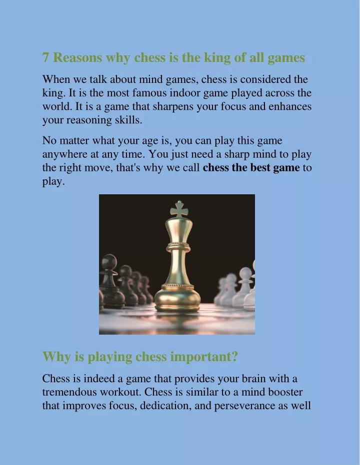 7 reasons why chess is the king of all games