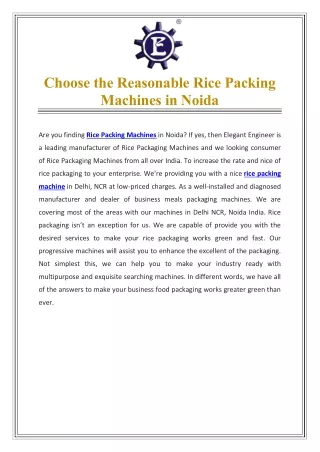Choose the Reasonable Rice Packing Machines in Noida