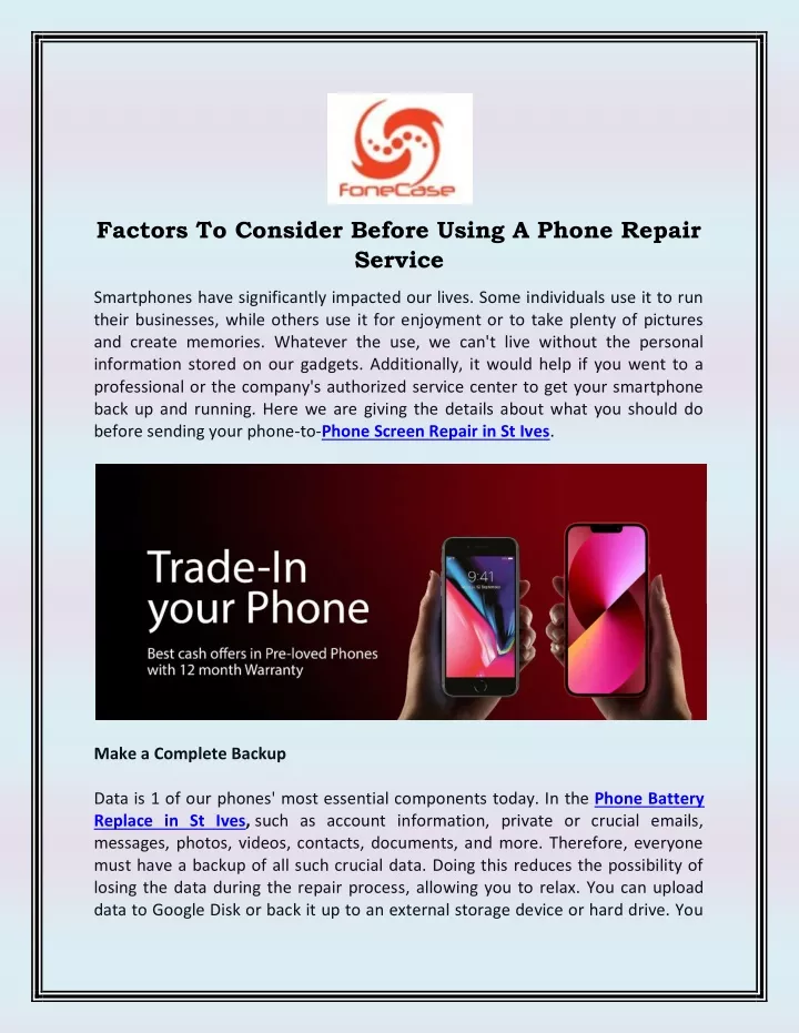 factors to consider before using a phone repair