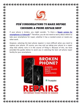Few Considerations To Make Before Choosing A Phone Repair Shop