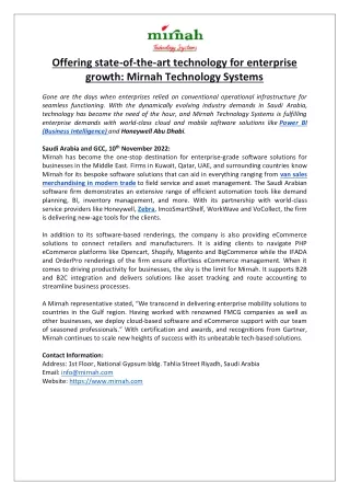 Offering state-of-the-art technology for enterprise growth: Mirnah Technology
