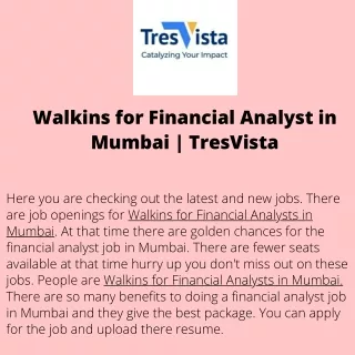 Walkins for Financial Analyst in Mumbai  TresVista