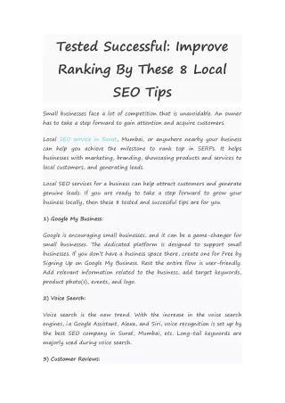 Tested Successful: Improve Ranking By These 8 Local SEO Tips