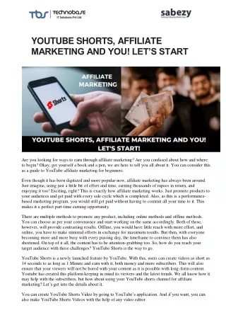 Youtube Shorts, Affiliate Marketing and You! Let’s Start | Sabezy