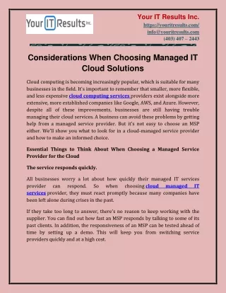 Considerations When Choosing Managed IT Cloud Solutions