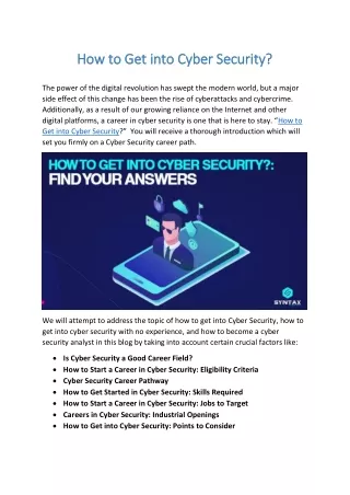 how to get into cyber security how to get into
