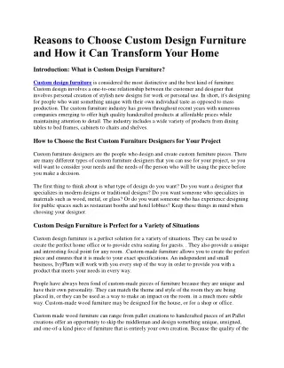 Reasons to Choose Custom Design Furniture and How it Can Transform Your Home