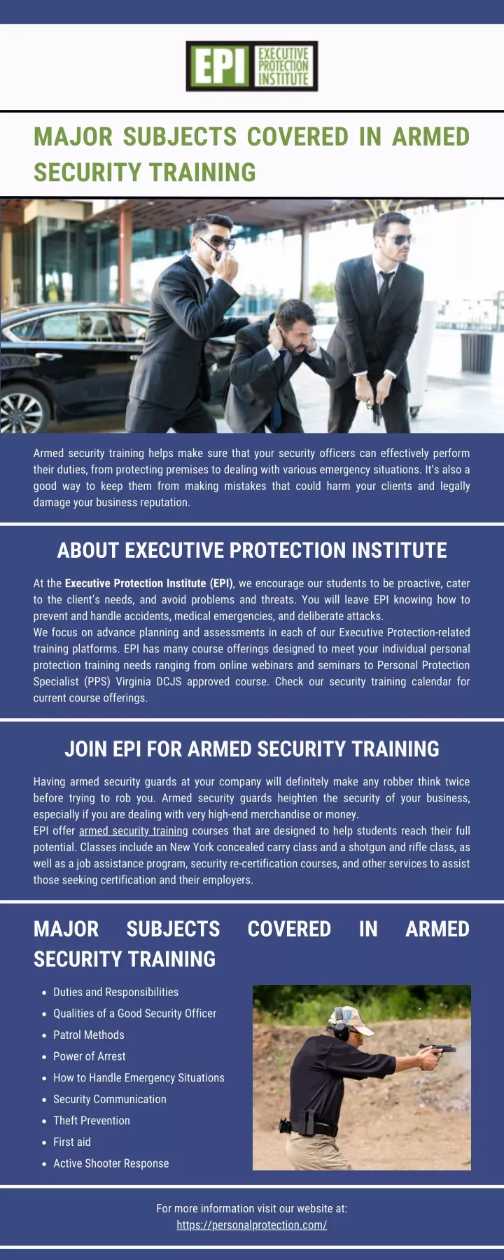 major subjects covered in armed security training