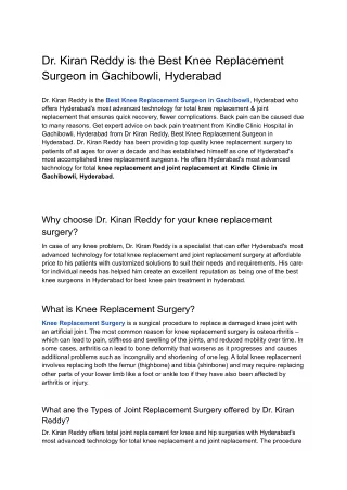 Dr. Kiran Reddy is the Best Knee Replacement Surgeon in Gachibowli, Hyderabad