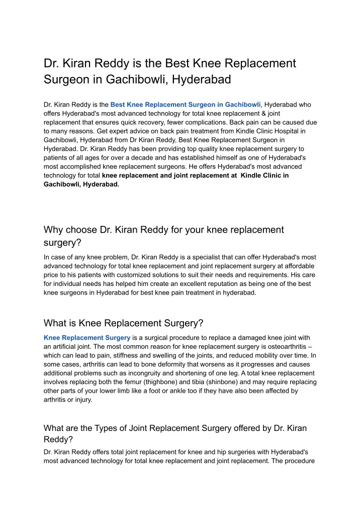 dr kiran reddy is the best knee replacement