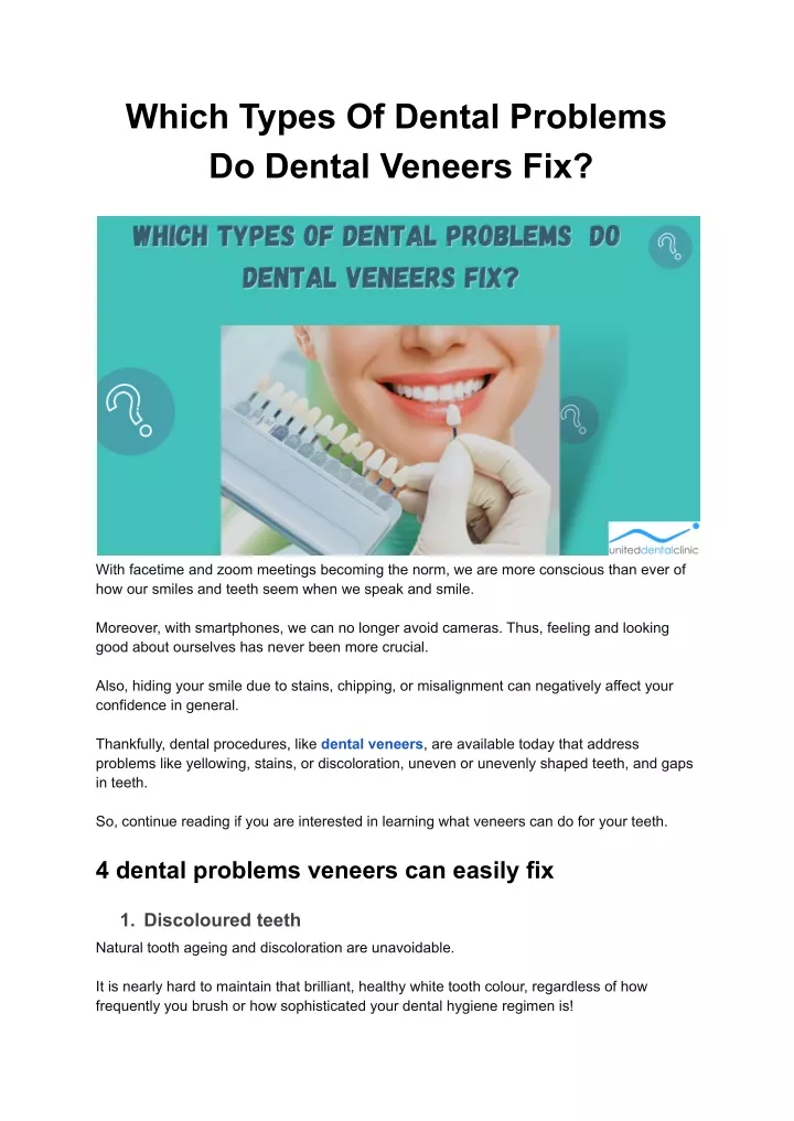 which types of dental problems do dental veneers