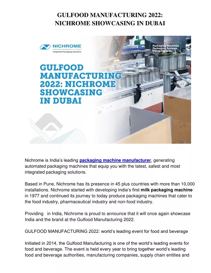 gulfood manufacturing 2022 nichrome showcasing