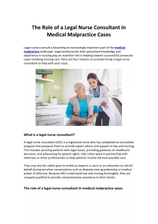 The Role of a Legal Nurse Consultant in Medical Malpractice Cases