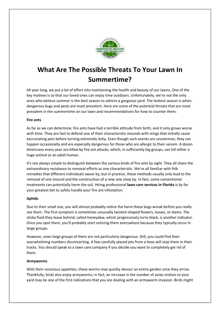 what are the possible threats to your lawn