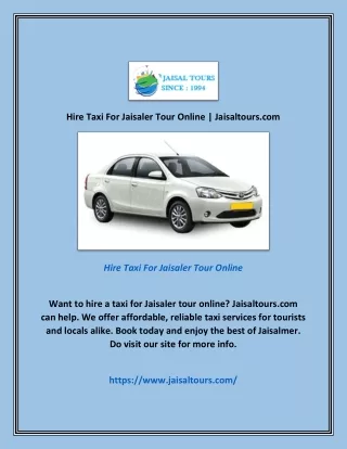 Hire Taxi For Jaisaler Tour Online | Jaisaltours.com