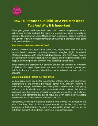 How To Prepare Your Child For A Pediatric Blood Test And Why It Is Important