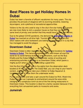 Best Places to get Holiday Homes In Dubai