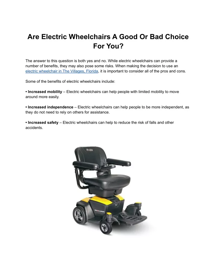 are electric wheelchairs a good or bad choice