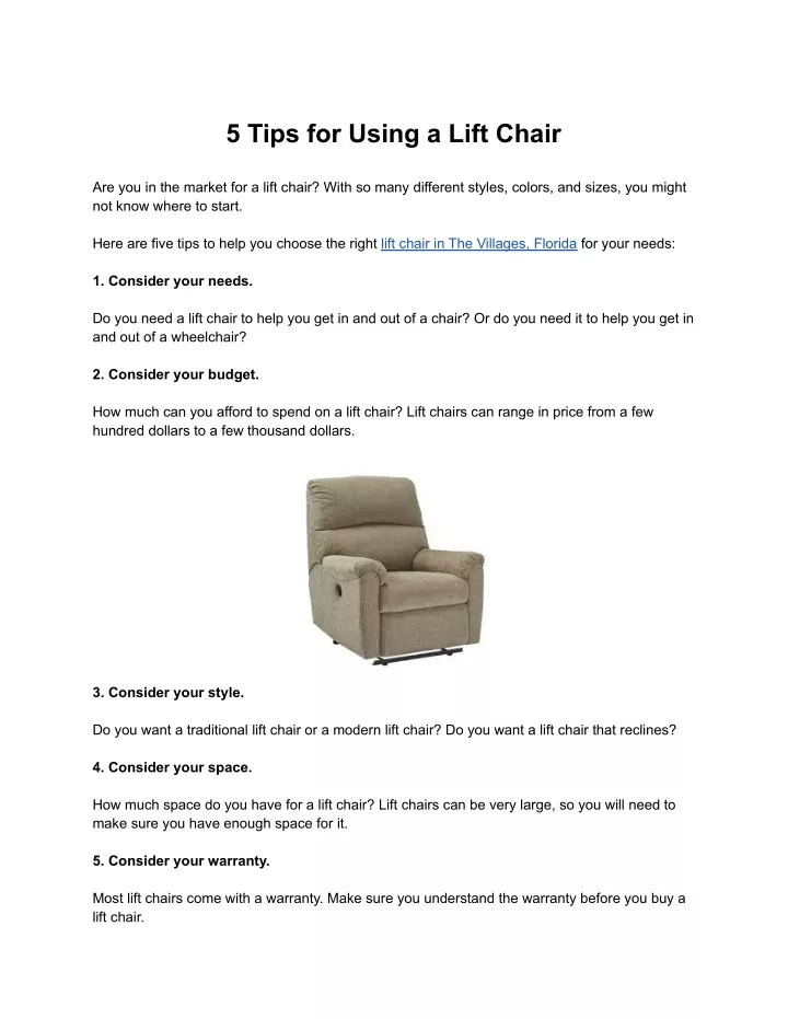 5 tips for using a lift chair