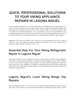 QUICK, PROFESSIONAL SOLUTIONS TO YOUR VIKING APPLIANCE REPAIRS IN LAGUNA NIGUEL