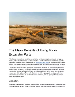 The Major Benefits of Using Volvo Excavator Parts
