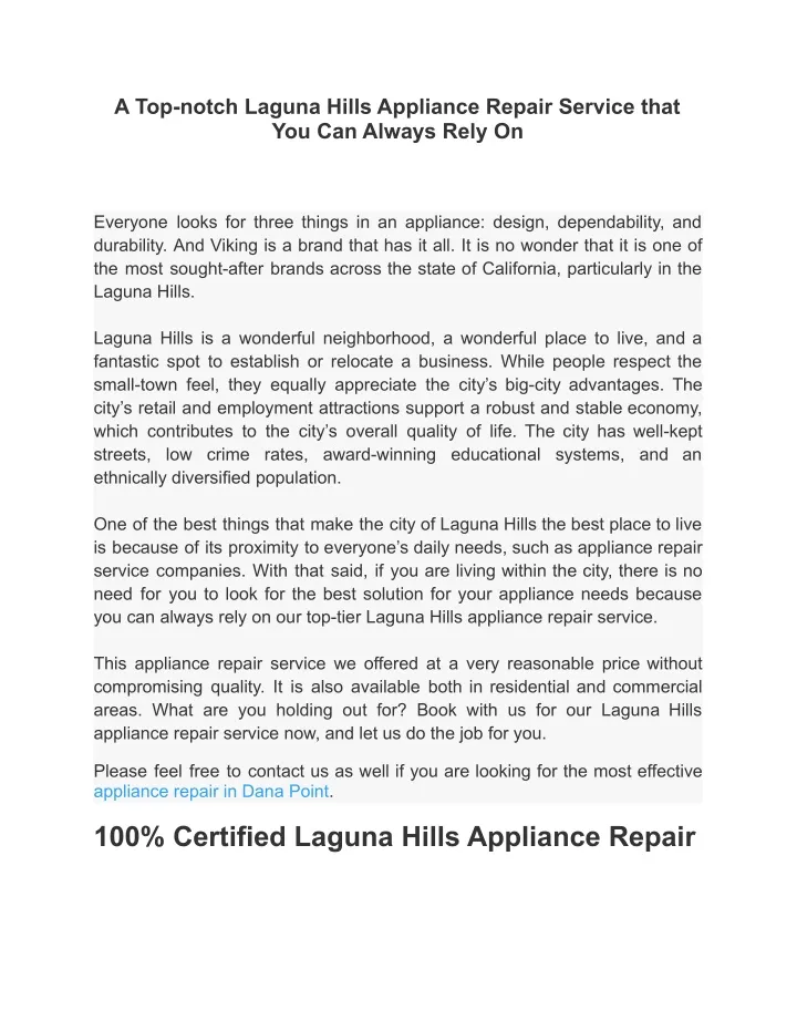 a top notch laguna hills appliance repair service