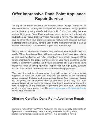Offer Impressive Dana Point Appliance Repair Service