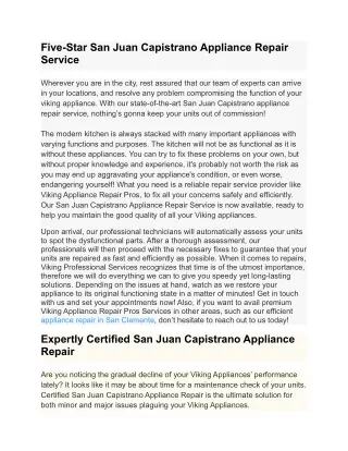 Five-Star San Juan Capistrano Appliance Repair Service